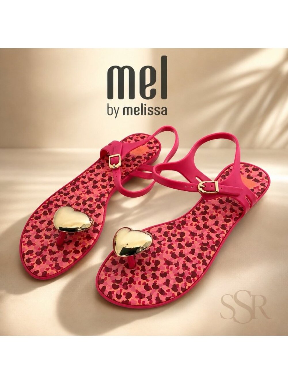 Mel by Melissa Pink Leopard Print Jelly Sandals Heart Gold Hardware US 7 Slingba